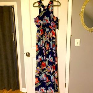 Lulus Lilja Navy Blue Floral Print Sleeveless Maxi Gown Dress NEW XL